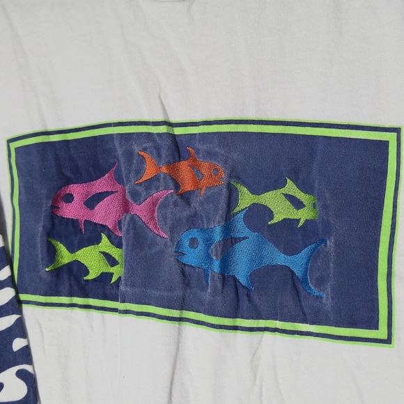 Vintage Hanes Bob Chinn's Crab House T Shirt Mens Large Fish Embroidered White - Picture 2 of 6
